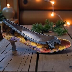 Gabor Vintage Style Multicolor Leather Velvet Pumps with Buckle Mid Heel